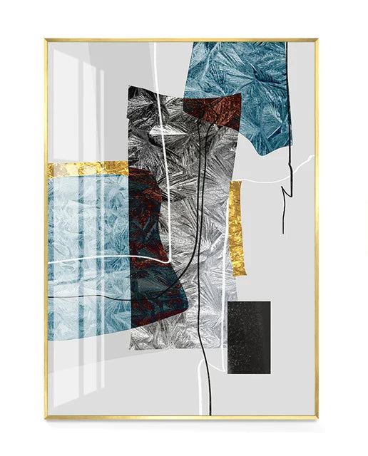 Abstract Minimalist Blue Nordic Ice Geometric Wall Art Fine Art Canvas Prints Posters Pictures For Modern Apartment Living Room Art Decor | Bowlift
