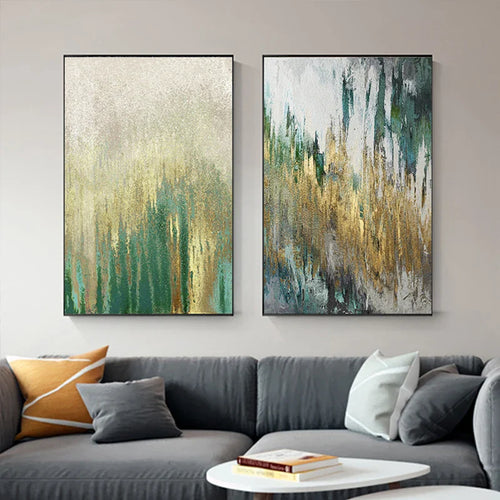 Green Beige Golden Abstract Wall Art Fine Art Canvas Prints Pictures For Modern Apartment Living Room Dining Room Art Decor | Bowlift
