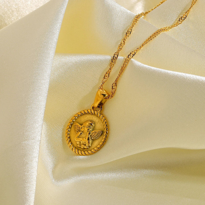 BowLift | 18k Dainty Textured Angel Pendant Necklace