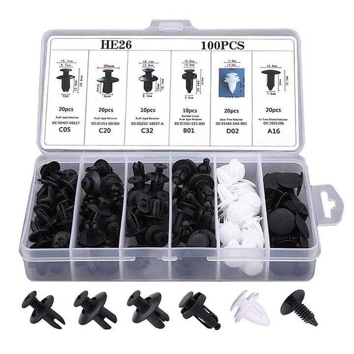 100pcs Auto Fastener Pin Rivet Bumper Car Clip Kit | Bowlift