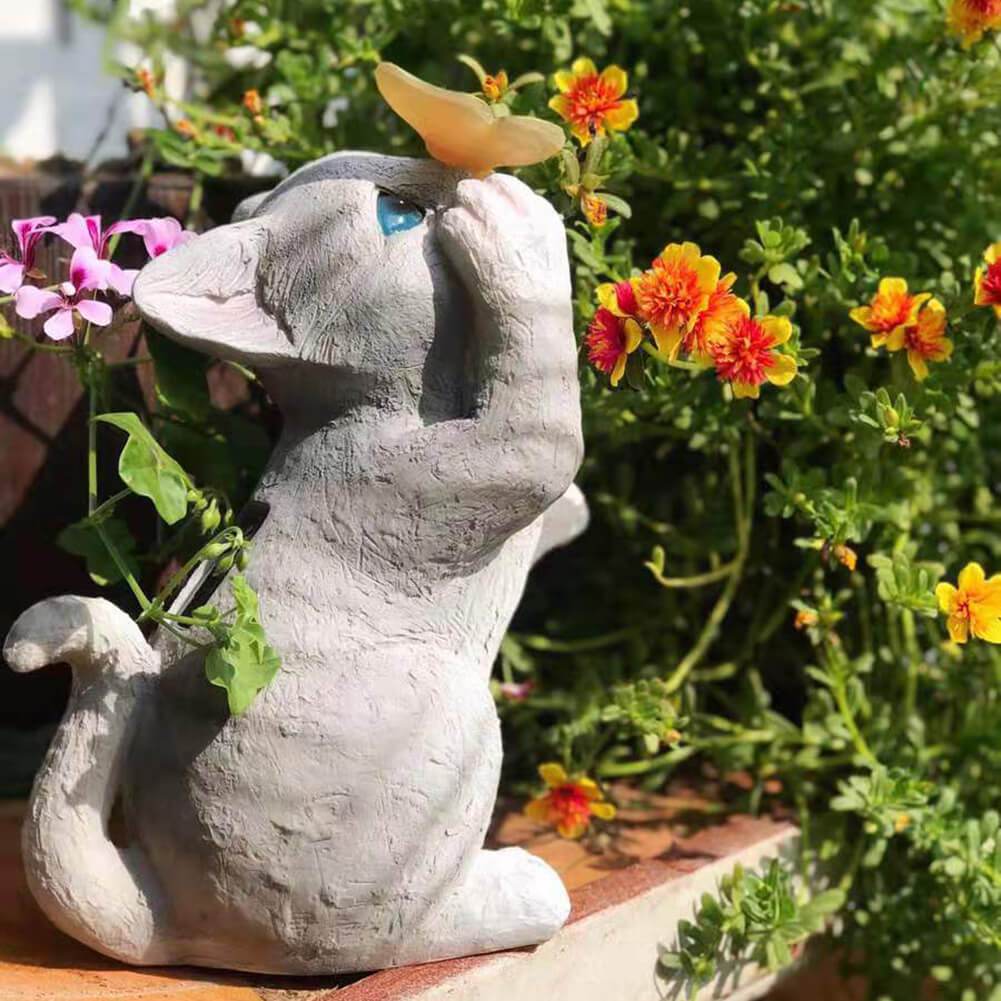 BowLift | SolarPurr Garden Light | LED Cat Figure with Butterfly | Solar Powered | Weatherproof | Outdoor Decoration