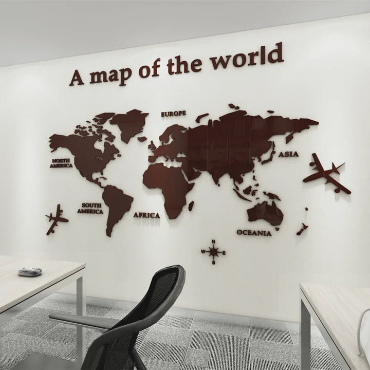 Map Of The World 3d Wall Mural Crystal Mirrored Acrylic World Map Wall Decal Sticker For Office Living Room Kid's Room Creative DIY Home Decor | Bowlift