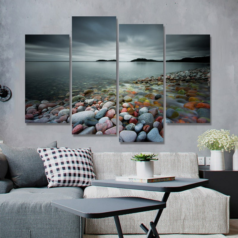 Abstract Modern Sea Stones Landscape-Canvas Wall Art Painting 4 Pieces | Bowlift