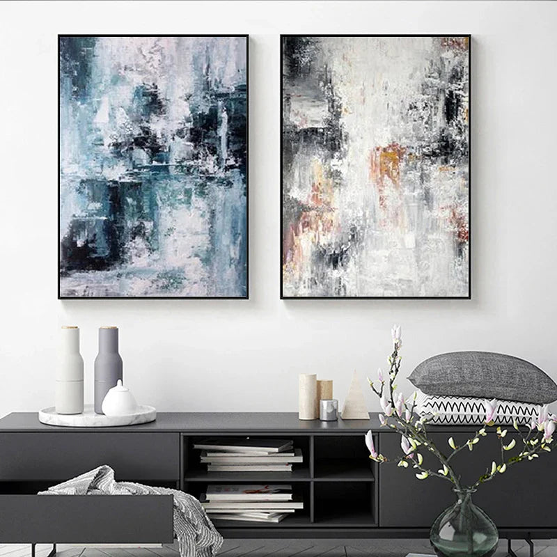 Blue Gray Contemporary Abstract Wall Art Fine Art Canvas Prints Posters Pictures For Living Room Home Office Art Decor | Bowlift