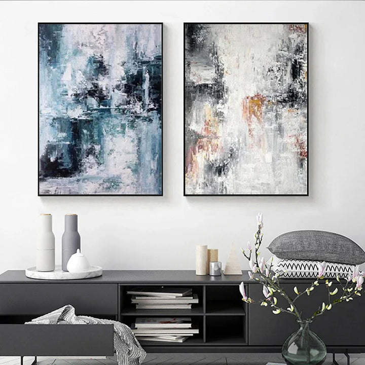 Blue Gray Contemporary Abstract Wall Art Fine Art Canvas Prints Posters Pictures For Living Room Home Office Art Decor | Bowlift