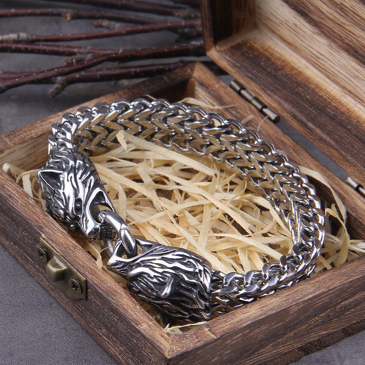 BowLift | Silver Viking Bracelet "WolfBand" – Handmade with Fenrir Motif