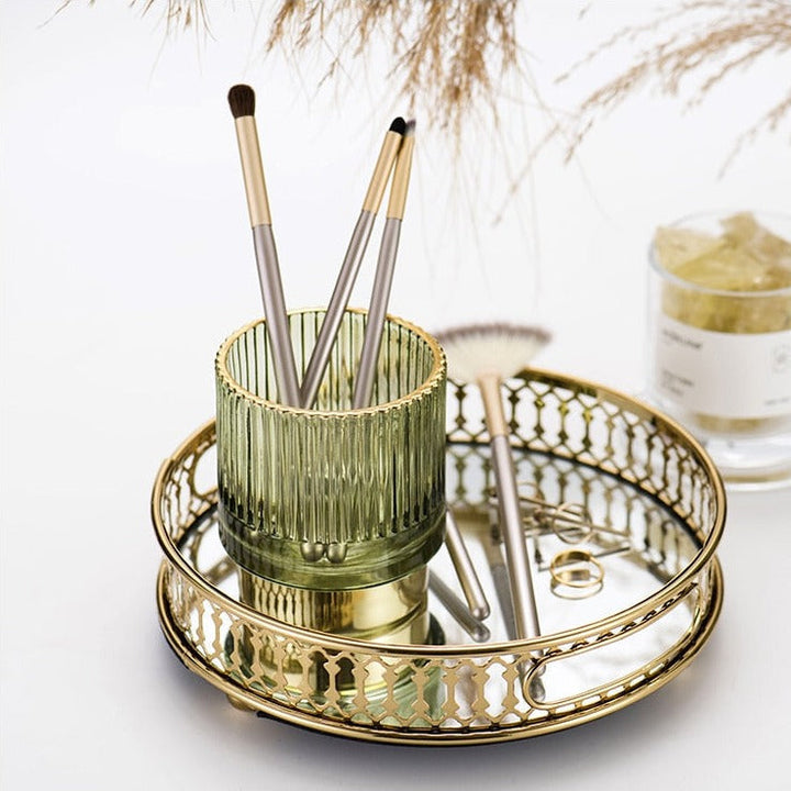 BowLift | Elise Gold Foil Glass Makeup Halter & Organizer