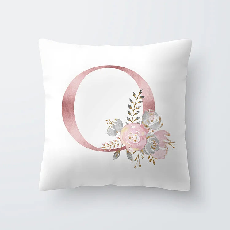 Pink Golden Floral Letter Cushion Case 45x45cm Cushion Cover For Living Room Sofa Throw Cushion Polyester Cotton Square Pillow Cases | Bowlift