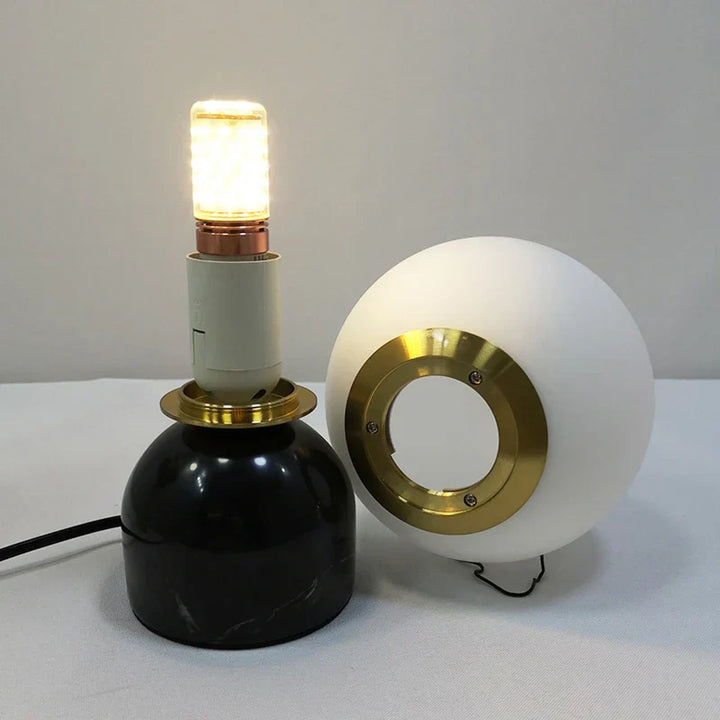 Modern Marble Table Lamp with Round Glass, Elegant Living Room Lighting | Bowlift