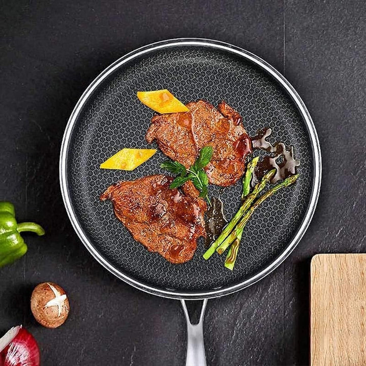 High-quality stainless steel pan with anti-stick pixel technology – Perfect for healthy frying | Bowlift