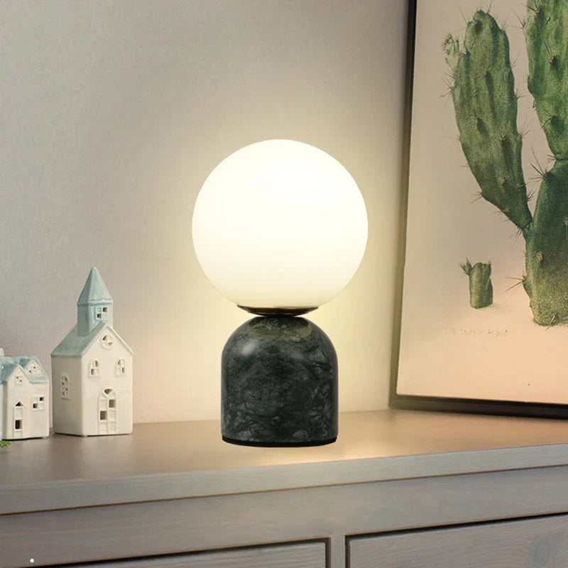 Modern Marble Table Lamp with Round Glass, Elegant Living Room Lighting | Bowlift