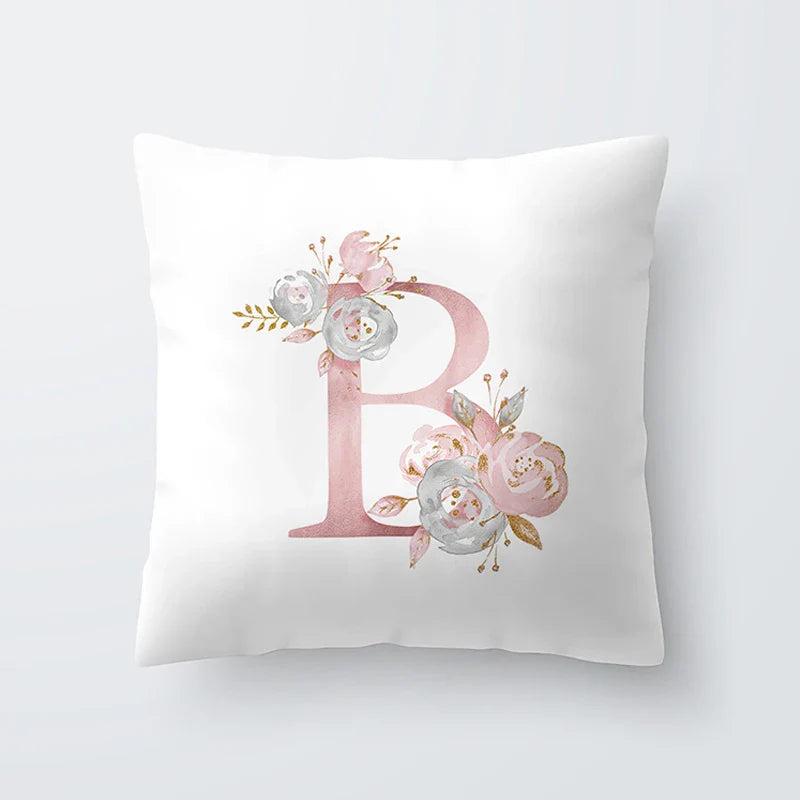 Pink Golden Floral Letter Cushion Case 45x45cm Cushion Cover For Living Room Sofa Throw Cushion Polyester Cotton Square Pillow Cases | Bowlift