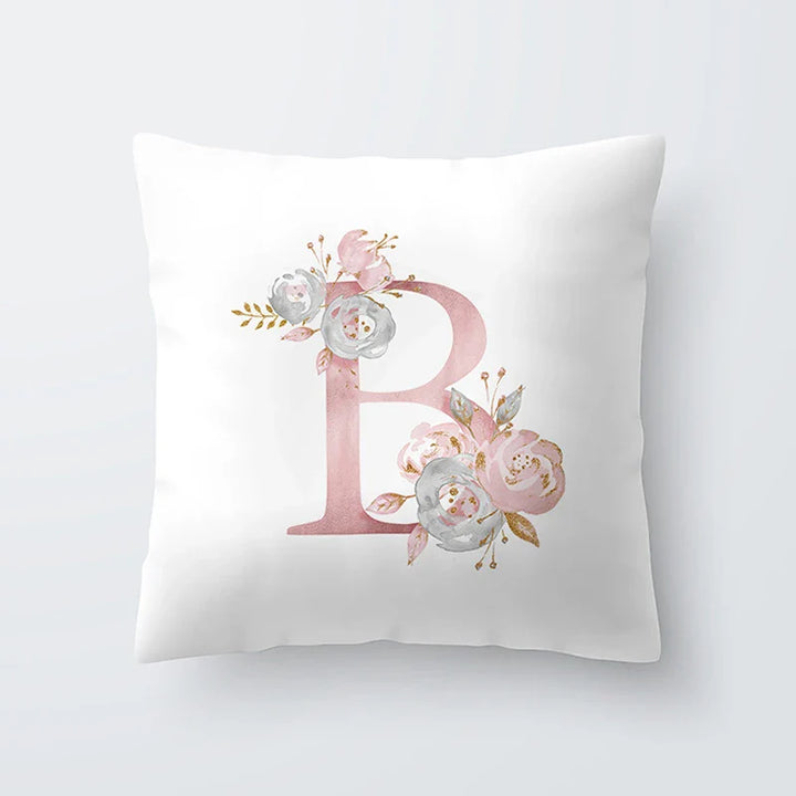 Pink Golden Floral Letter Cushion Case 45x45cm Cushion Cover For Living Room Sofa Throw Cushion Polyester Cotton Square Pillow Cases | Bowlift