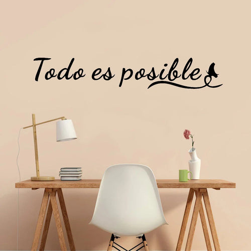Todo Es Posible Inspirational Spanish Phrase Quote Wall Sticker Everything Is Possible Wall Decal Removable Peel and Stick Creative DIY Home Decor | Bowlift