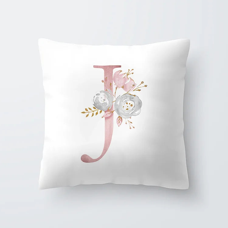 Pink Golden Floral Letter Cushion Case 45x45cm Cushion Cover For Living Room Sofa Throw Cushion Polyester Cotton Square Pillow Cases | Bowlift