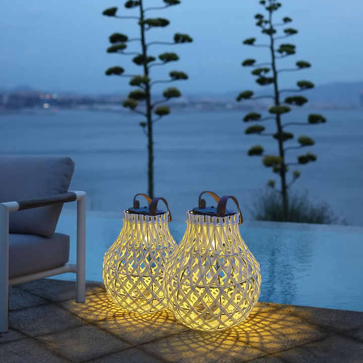 BowLift | Solar LED Rattan Lantern – Large Outdoor Lighting in Oval Design for Garden and Terrace