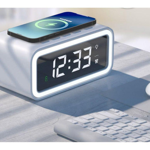BowLift | MultiTime 2-in-1 Digital Alarm Clock with Wireless Qi Charging – LED Display & Snooze Function