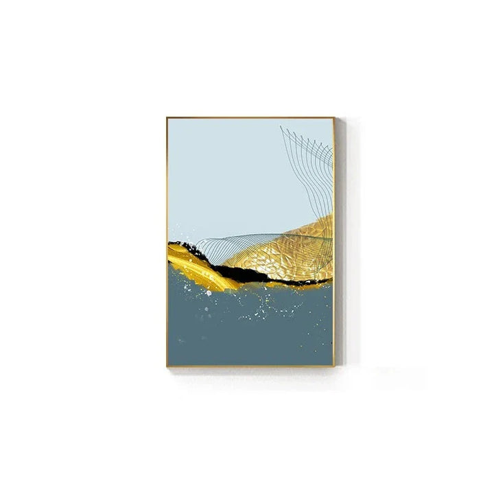 Blue Golden Minimalist Wall Art Fine Art Canvas Prints Scandinavian Abstract Pictures For Modern Apartment Living Room Home Office Decor | Bowlift