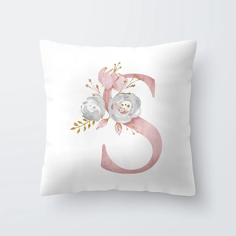 Pink Golden Floral Letter Cushion Case 45x45cm Cushion Cover For Living Room Sofa Throw Cushion Polyester Cotton Square Pillow Cases | Bowlift