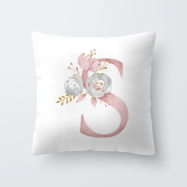 Pink Golden Floral Letter Cushion Case 45x45cm Cushion Cover For Living Room Sofa Throw Cushion Polyester Cotton Square Pillow Cases | Bowlift