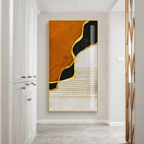 Abstract Golden Rain Vertical Format Wall Art Fine Art Canvas Prints Pictures For Entrance Hall Reception Living Room Art Decor | Bowlift