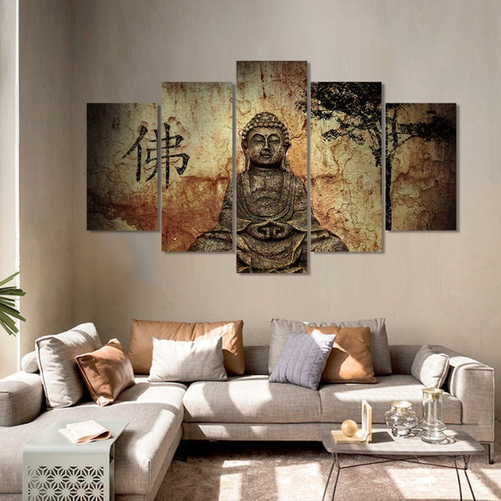 5 Piece Abstract Vintage Lord Buddha - Canvas Wall Art Painting | Bowlift