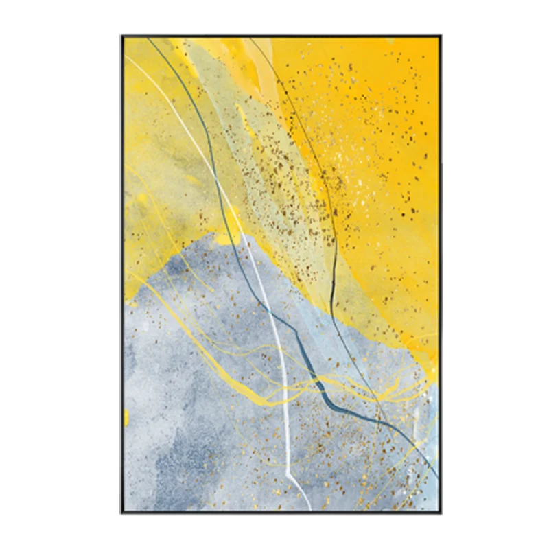 Abstract Blue Yellow Gray Marble Print Wall Art Fine Art Canvas Prints Pictures For Modern Apartment Living Room Home Office Art Decor | Bowlift