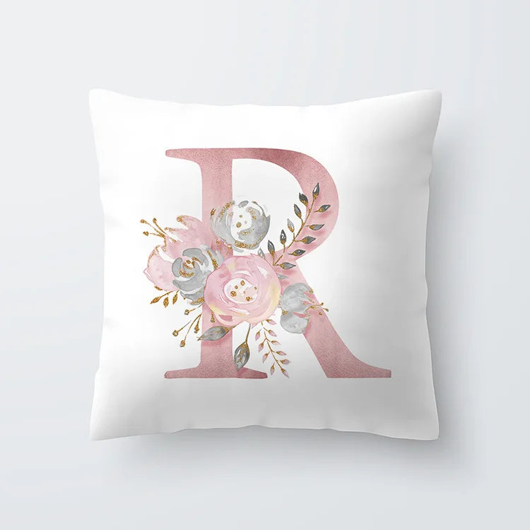 Pink Golden Floral Letter Cushion Case 45x45cm Cushion Cover For Living Room Sofa Throw Cushion Polyester Cotton Square Pillow Cases | Bowlift