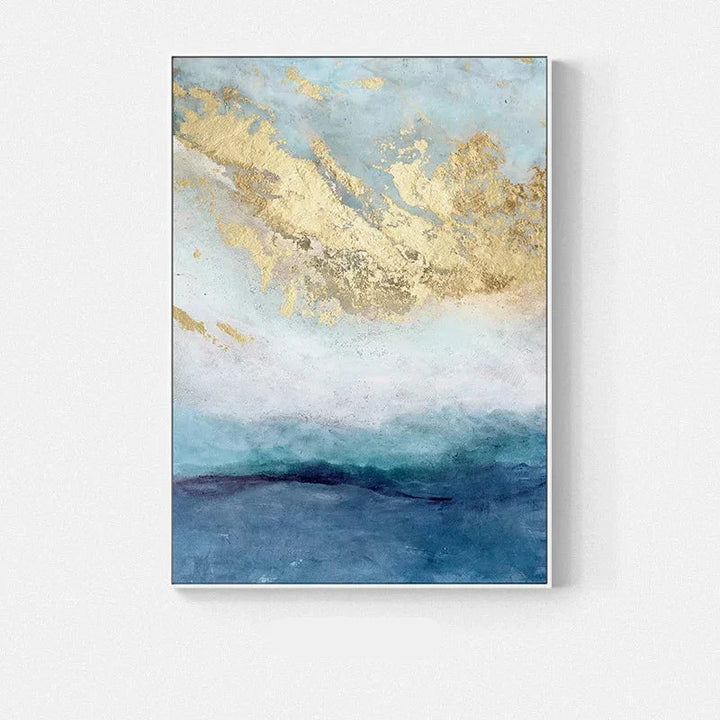 Blue Golden Ocean Spray Seascape Abstract Wall Art Fine Art Canvas Prints Marble Pictures For Living Room Dining Room Art For Contemporary Interiors | Bowlift