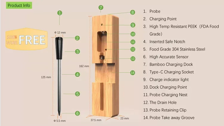 BowLift | MeatIQ Digital Meat Thermometer with Wireless Probe – Perfect for Precise Cooking Temperatures Every Time