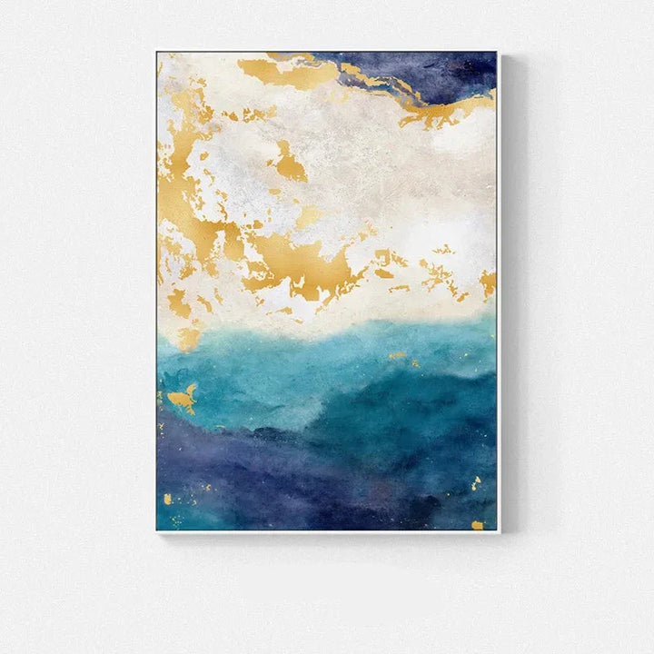 Blue Golden Ocean Spray Seascape Abstract Wall Art Fine Art Canvas Prints Marble Pictures For Living Room Dining Room Art For Contemporary Interiors | Bowlift