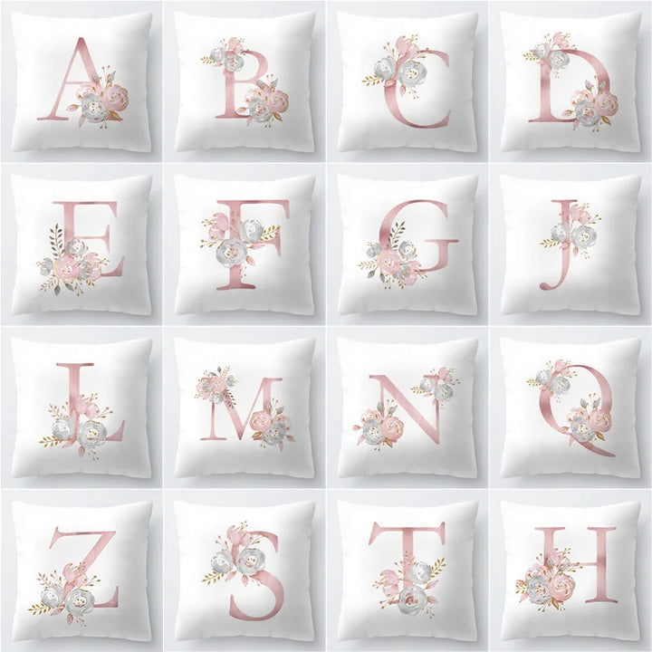 Pink Golden Floral Letter Cushion Case 45x45cm Cushion Cover For Living Room Sofa Throw Cushion Polyester Cotton Square Pillow Cases | Bowlift