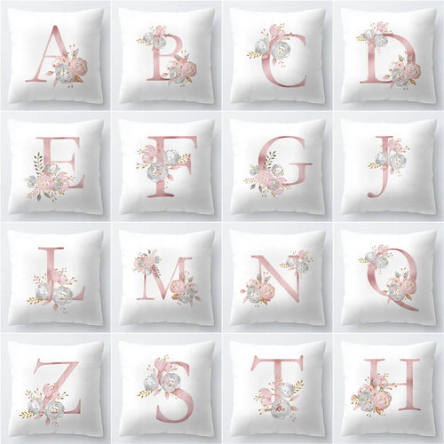 Pink Golden Floral Letter Cushion Case 45x45cm Cushion Cover For Living Room Sofa Throw Cushion Polyester Cotton Square Pillow Cases | Bowlift