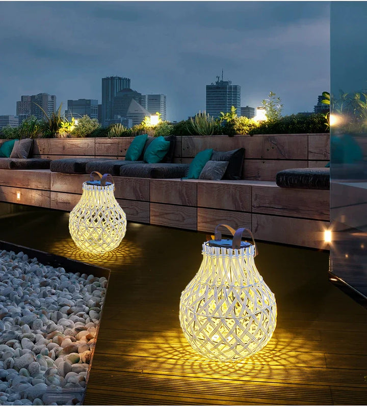 BowLift | Solar LED Rattan Lantern – Large Outdoor Lighting in Oval Design for Garden and Terrace