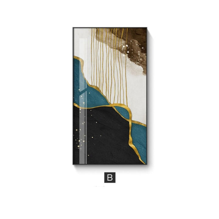 Abstract Golden Rain Vertical Format Wall Art Fine Art Canvas Prints Pictures For Entrance Hall Reception Living Room Art Decor | Bowlift