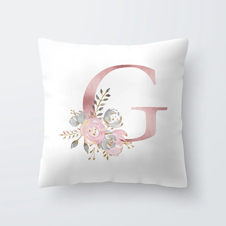 Pink Golden Floral Letter Cushion Case 45x45cm Cushion Cover For Living Room Sofa Throw Cushion Polyester Cotton Square Pillow Cases | Bowlift