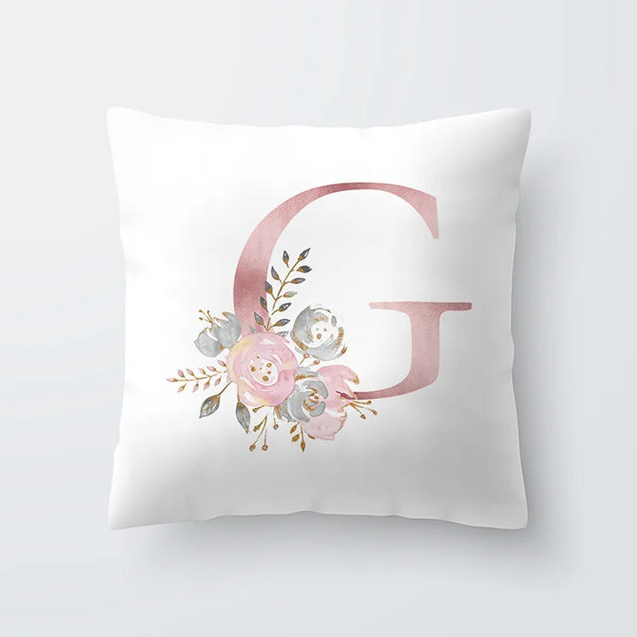 Pink Golden Floral Letter Cushion Case 45x45cm Cushion Cover For Living Room Sofa Throw Cushion Polyester Cotton Square Pillow Cases | Bowlift
