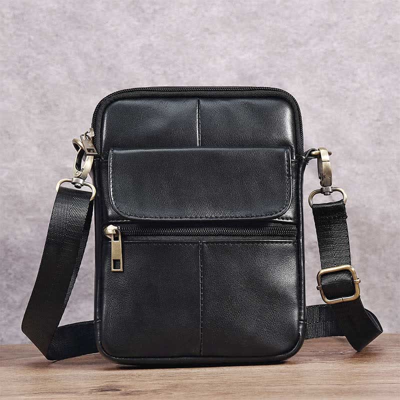 BowLift | Men’s Small Genuine Leather Shoulder Bag – Compact Crossbody with Adjustable Strap
