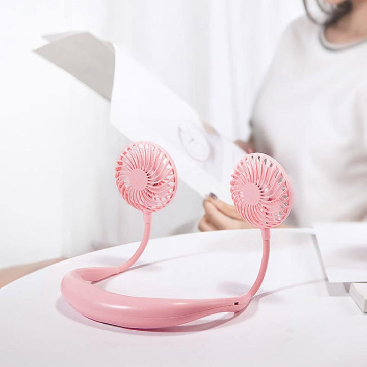 Creative Mini Hanging Neck Type Fan Outdoor LED Fan (Pink) | Bowlift