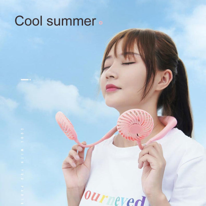 Creative Mini Hanging Neck Type Fan Outdoor LED Fan (Pink) | Bowlift