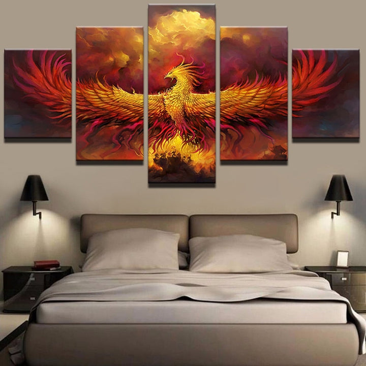 5 Pieces Phoenix - Canvas Wall Art Painting | Bowlift