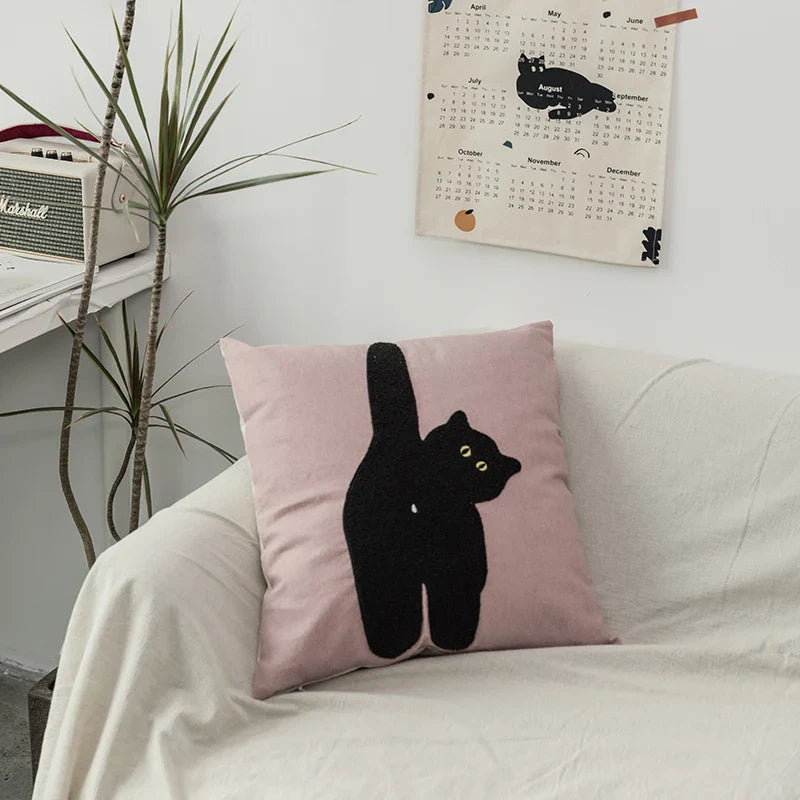 Black Cat & Garden Tufted Pillow Case | Bowlift