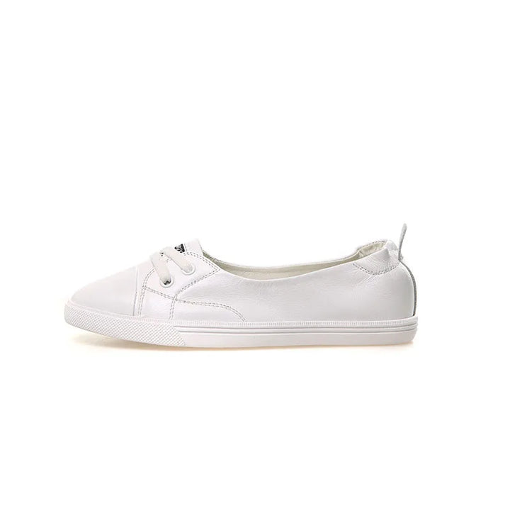 BowLift | 100% Genuine Leather Shoes Women Flat Casual Shoes Soft Cowhide White Flats
