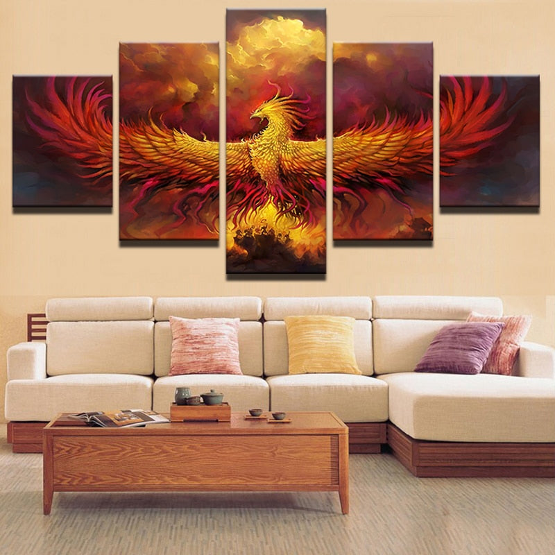 5 Pieces Phoenix - Canvas Wall Art Painting | Bowlift