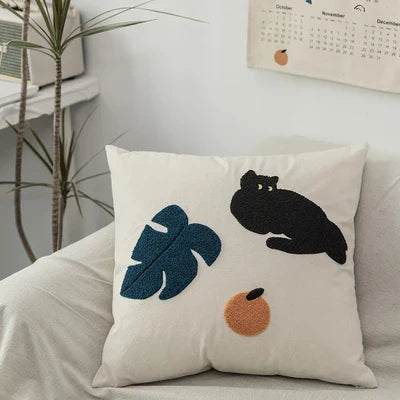 Black Cat & Garden Tufted Pillow Case | Bowlift