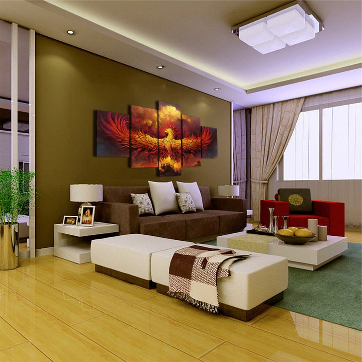 5 Pieces Phoenix - Canvas Wall Art Painting | Bowlift