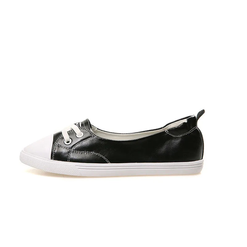 BowLift | 100% Genuine Leather Shoes Women Flat Casual Shoes Soft Cowhide White Flats