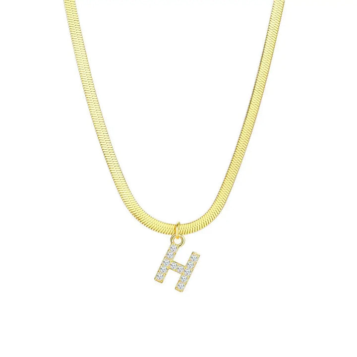 BowLift | Dainty Diamond Letter Initial Herringbone Necklace