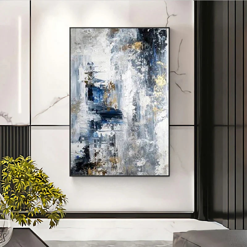 Blue Gray Contemporary Abstract Wall Art Fine Art Canvas Prints Posters Pictures For Living Room Home Office Art Decor | Bowlift