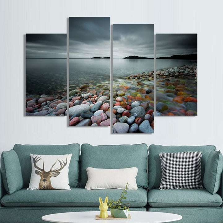 Abstract Modern Sea Stones Landscape-Canvas Wall Art Painting 4 Pieces | Bowlift